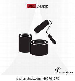 Banks of paint and roller icon 
