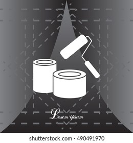 Banks of paint and roller icon 
