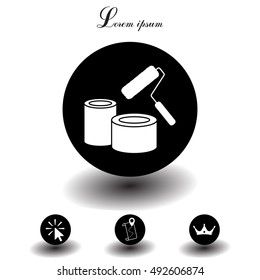 Banks of paint and roller icon 
