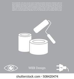 Banks of paint and roller icon 