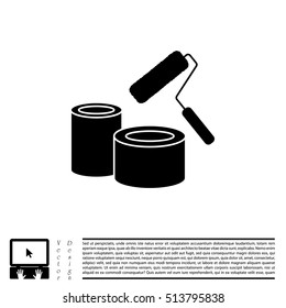 Banks of paint and roller icon 