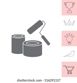 Banks of paint and roller icon 