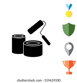 Banks of paint and roller icon 