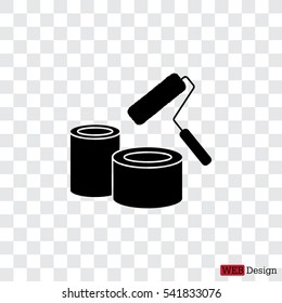 Banks of paint and roller icon 