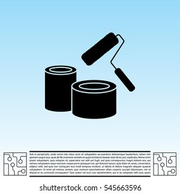 Banks of paint and roller icon 