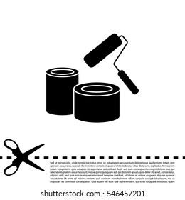 Banks of paint and roller icon 