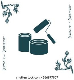 Banks of paint and roller icon 