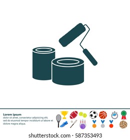 Banks of paint and roller icon 