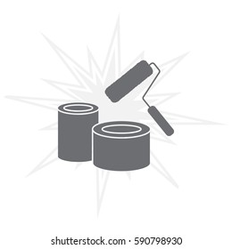Banks of paint and roller icon 