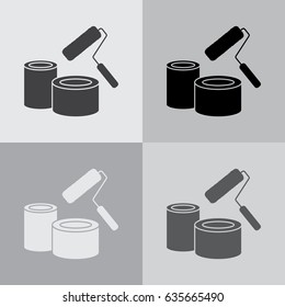 Banks of paint and roller icon 