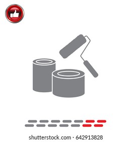 Banks of paint and roller icon 