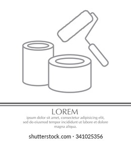 Banks of paint and roller line icon 