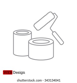 Banks of paint and roller line icon 