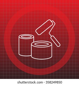 Banks of paint and roller line icon 