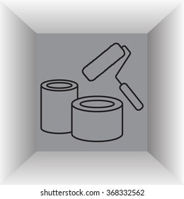 Banks of paint and roller line icon 
