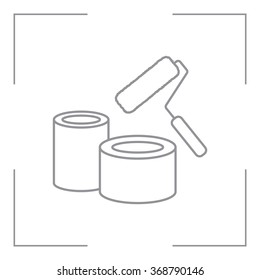 Banks of paint and roller line icon 