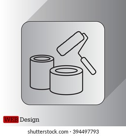 Banks of paint and roller line icon 