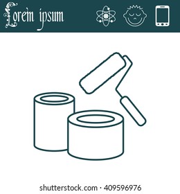 Banks of paint and roller line icon 