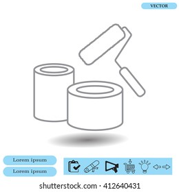 Banks of paint and roller line icon 
