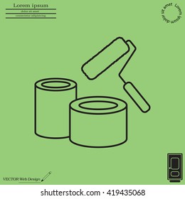 Banks of paint and roller line icon 