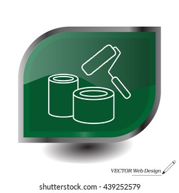 Banks of paint and roller line icon 