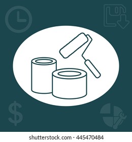 Banks of paint and roller line icon 