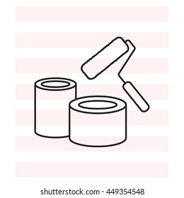 Banks of paint and roller line icon 
