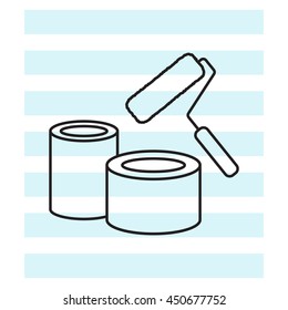 Banks of paint and roller line icon 
