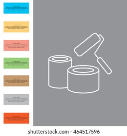 Banks of paint and roller line icon 
