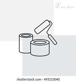 Banks of paint and roller line icon 