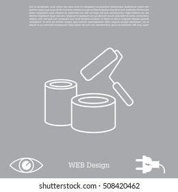 Banks of paint and roller line icon 