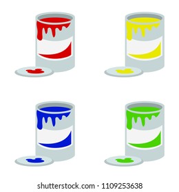 Banks with paint, vector illustration, EPS 10. blue, green, red and yellow paint.