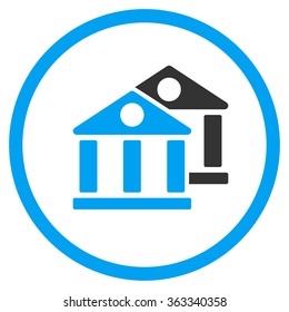 Banks vector icon. Style is bicolor flat circled symbol, blue and gray colors, rounded angles, white background.