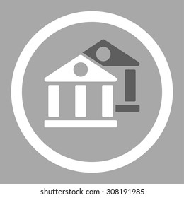Banks vector icon. This flat rounded symbol uses dark gray and white colors and isolated on a silver background.
