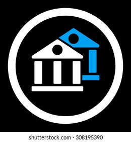 Banks vector icon. This flat rounded symbol uses blue and white colors and isolated on a black background.