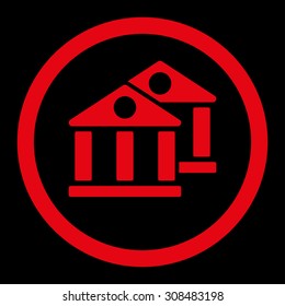 Banks vector icon. This flat rounded symbol uses red color and isolated on a black background.