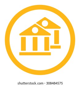 Banks vector icon. This flat rounded symbol uses yellow color and isolated on a white background.