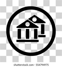 Banks vector rounded icon. Image style is a flat icon symbol inside a circle, black color, transparent background.