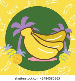 bannana vector with beach summer background