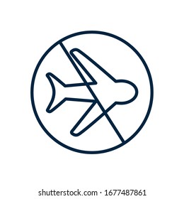 banned flights symbol icon over white background, line style, vector illustration