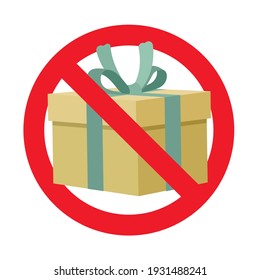 Banned gift, symbol present prohibit icon. Vector prohibit surprise, no gift package, prohibition giving gift box, forbid celebrating illustration