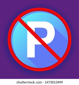 Banned parking sign icon. Flat vector illustration.Isolated on a blue background.Symbol for a mobile application or website.