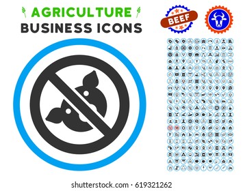 Banned Pig rounded icon with agriculture commercial icon set. Vector illustration style is a flat iconic symbol inside a circle, blue and gray colors. Designed for web and software interfaces.