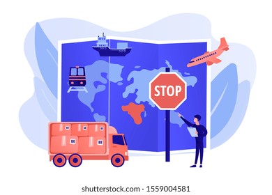 Transporte de productos prohibidos, contrabando. Reglamentación del embargo, sanciones a los bienes, concepto de importación limitada y exportación de bienes. Ilustración aislada del catéter de coral