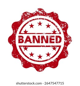 banned – red round rubber stamp with grunge effect – vector illustration