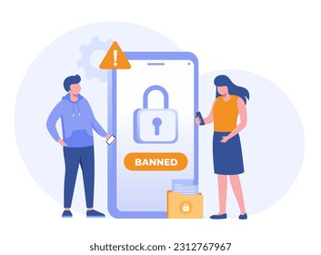Verbotenes System, Verbindung, Website, Internetsicherheit, Systemcomputer, Technologiecomputer, gehackte, flache Design-Vektorbanner und Hintergrund
