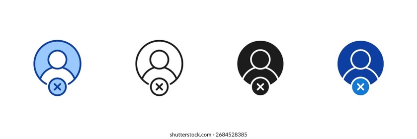Conjunto de iconos de usuario prohibido que contiene iconos vectoriales de línea, azul y estilo de glifo