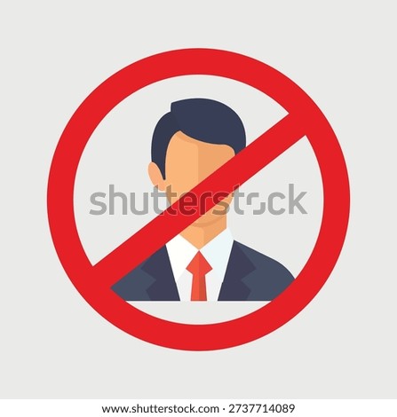 Banned User Profile Sign represented with Red Prohibited Sign. Vector Illustration.