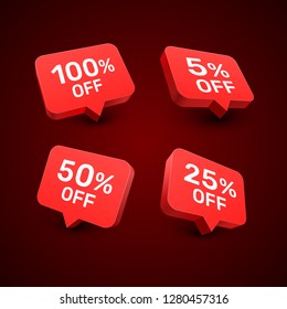 Banner 100 5 50 25 off with share discount percentage. Vector illustration