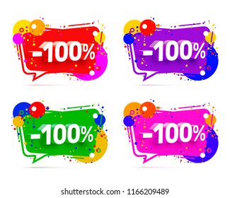 Banner 100 off with share discount percentage, color set. Vector illustration